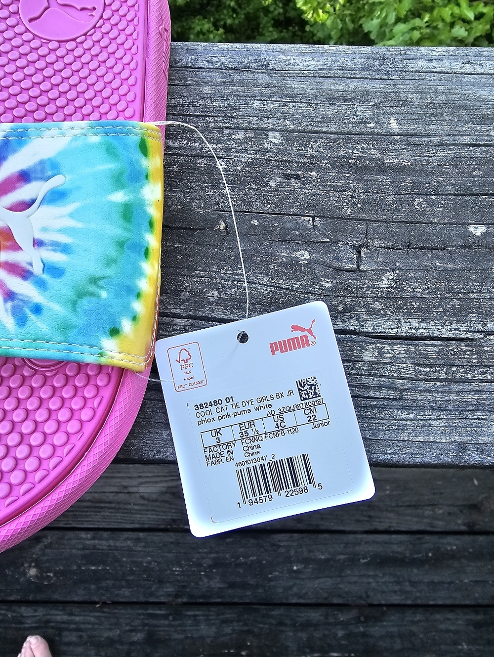 Puma Cool Cat Tie Dye Slides Pink Girls Junior Size 4C NWT - Picture 4 of 8